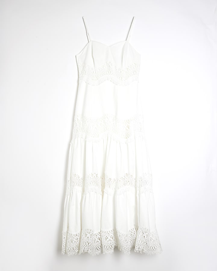 White Lace Detail Cami Midi Dress