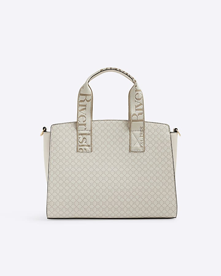 Cream Webbing Handle Monogram Tote Bag