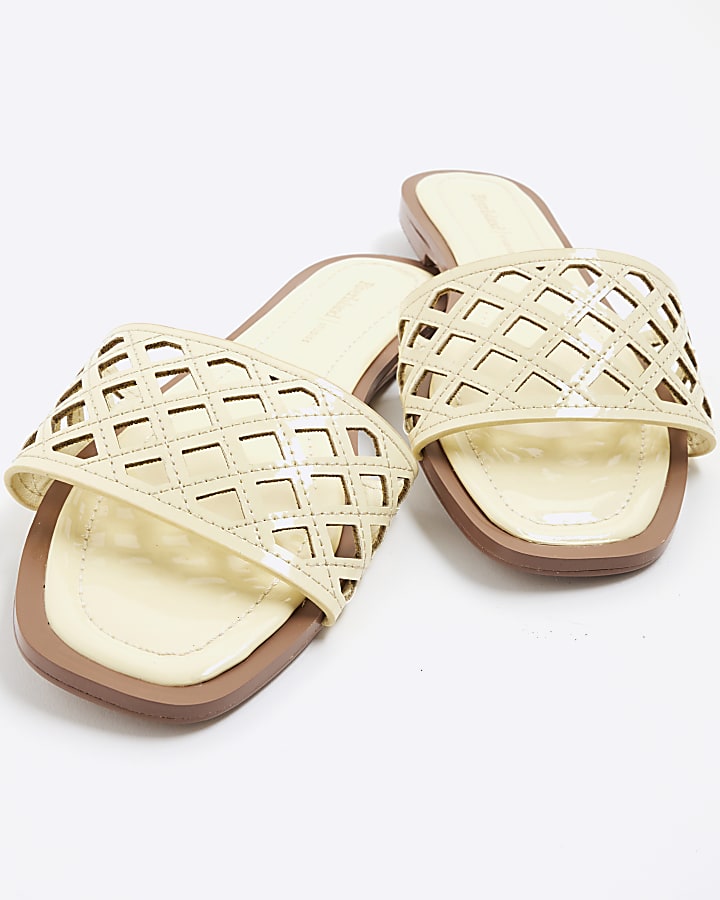 Yellow Laser Cut Mule Sandals
