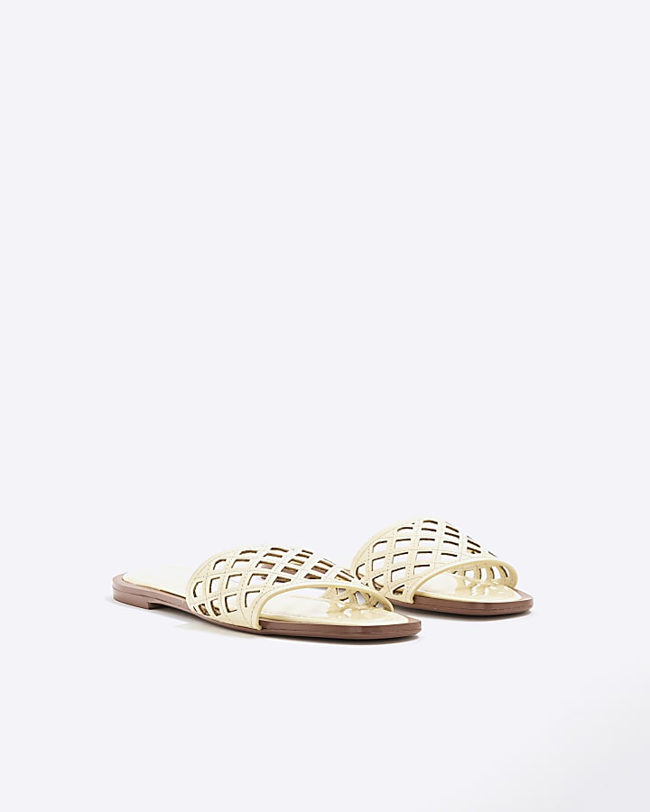 Yellow Laser Cut Mule Sandals