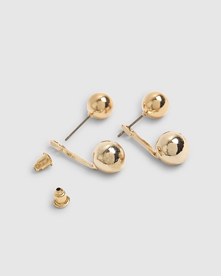 Gold Ball Front Back Earrings