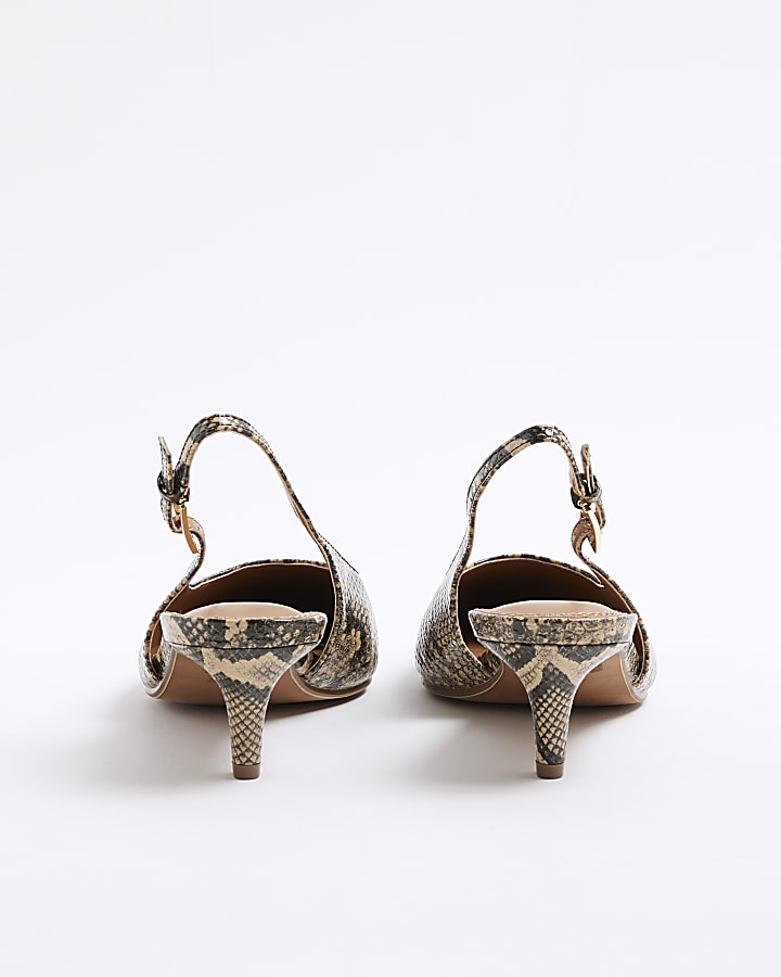 Beige Snake Print Sling Back Court Heels