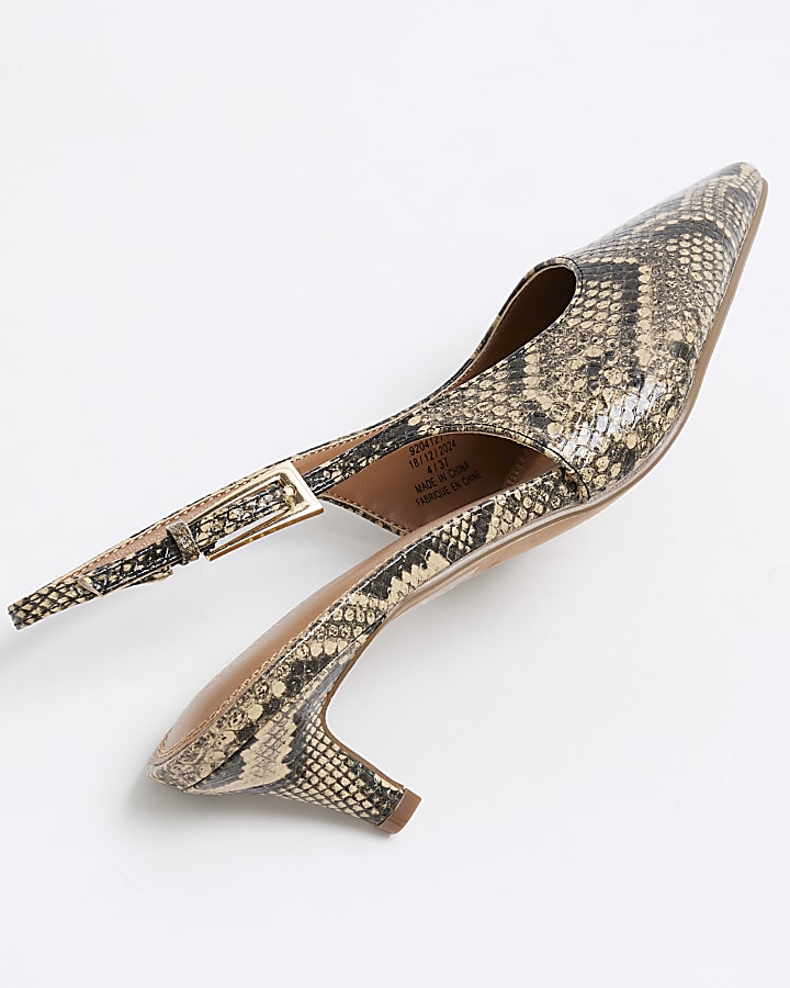 Beige Snake Print Sling Back Court Heels