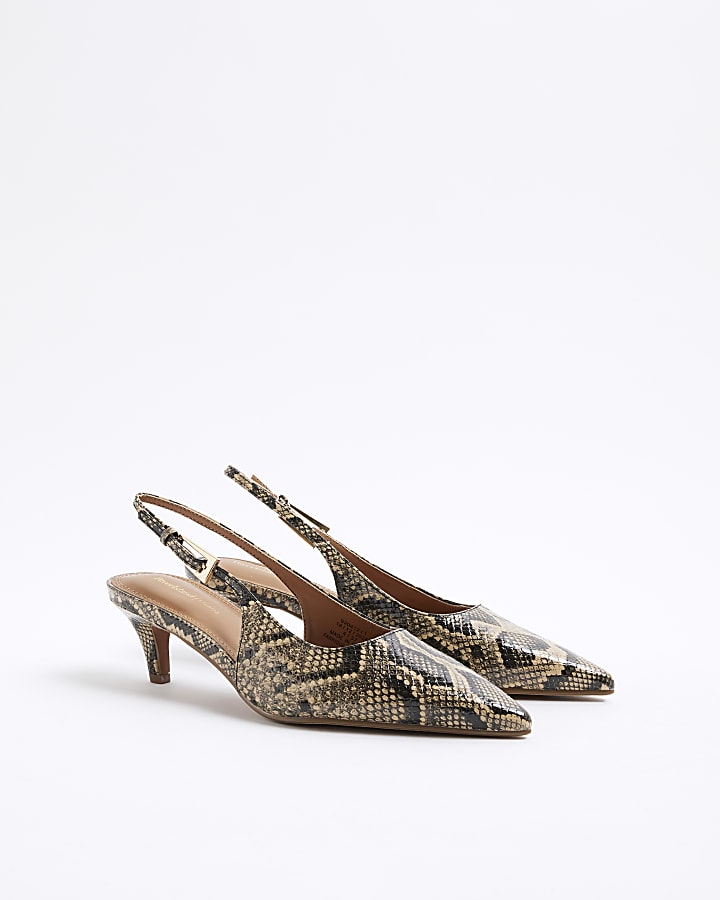 Beige Snake Print Sling Back Court Heels