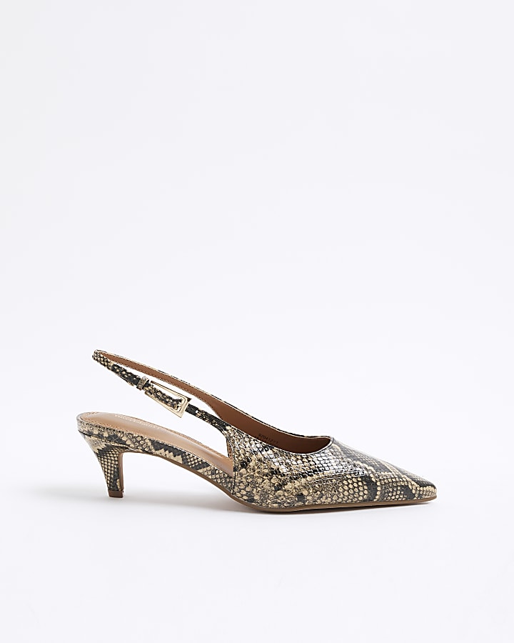 Beige Snake Print Sling Back Court Heels