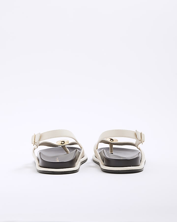 Cream Gold Detail Toe Thong Footbed Sandals