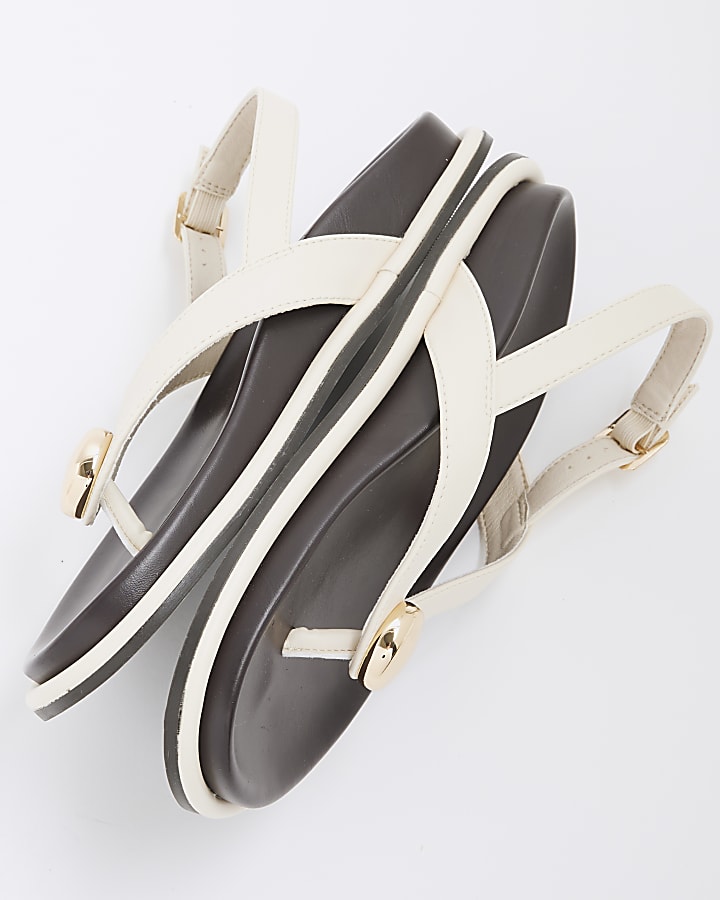 Cream Gold Detail Toe Thong Footbed Sandals