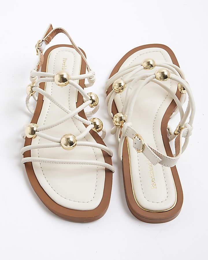 Cream Metal Beaded Sandals