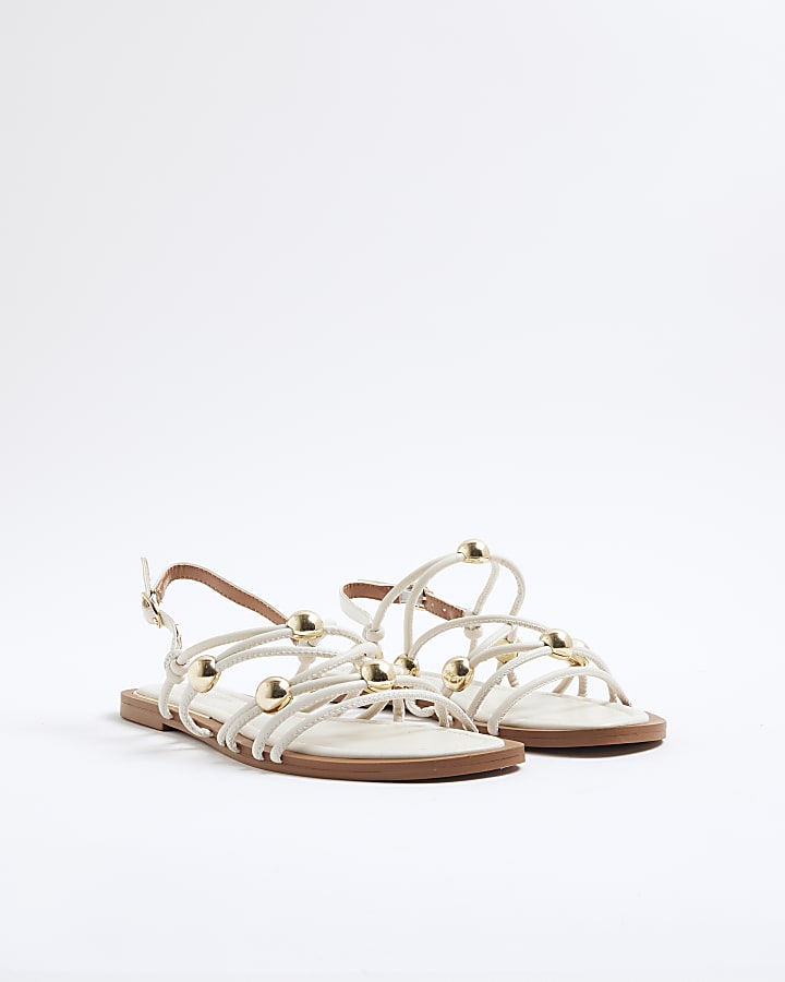 Cream Metal Beaded Sandals