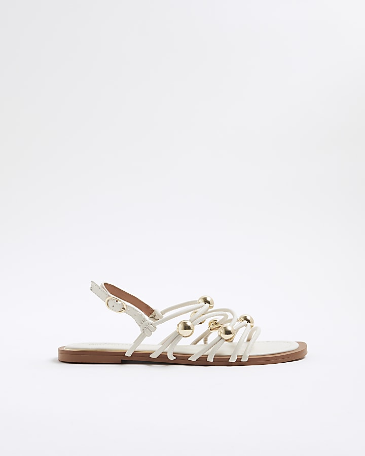 Cream Metal Beaded Sandals