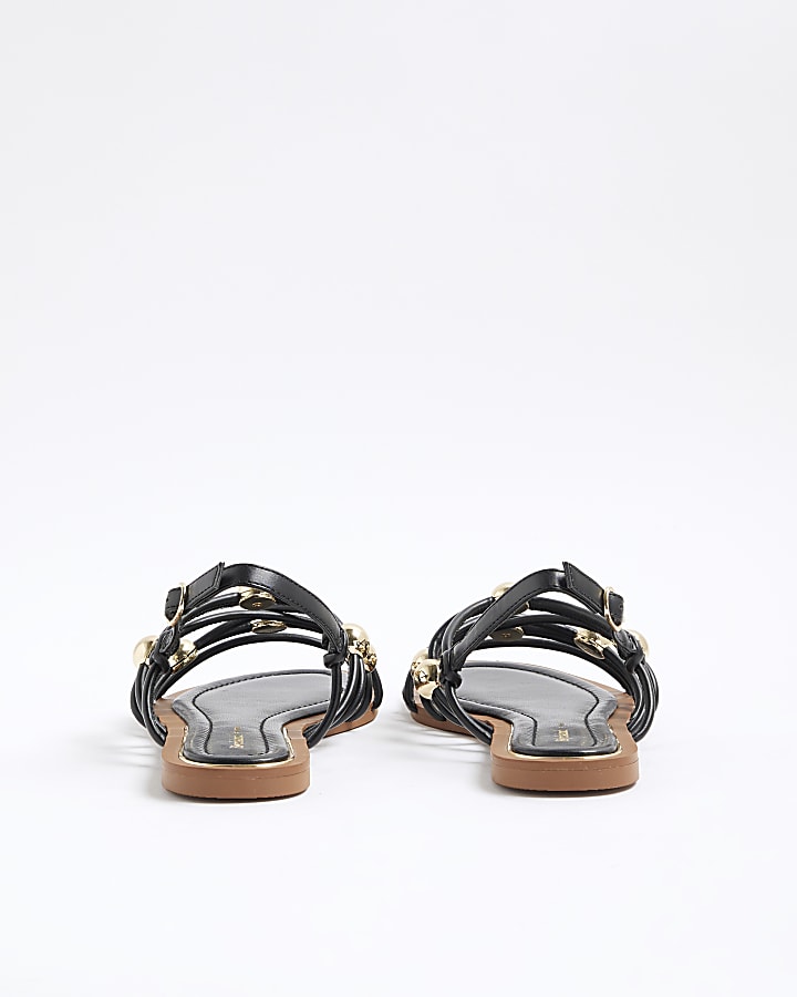 Black Metal Beaded Sandals