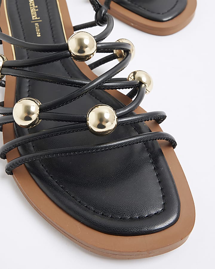 Black Metal Beaded Sandals