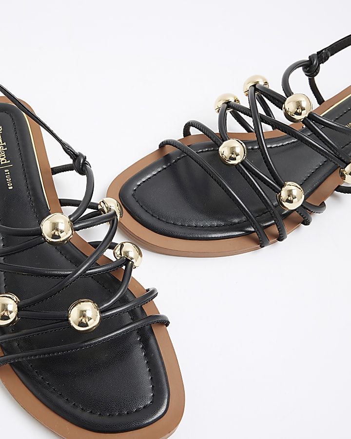 Black Metal Beaded Sandals