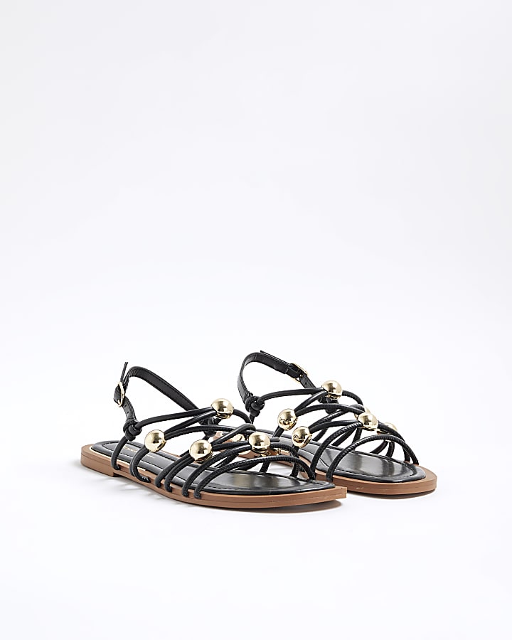 Black Metal Beaded Sandals