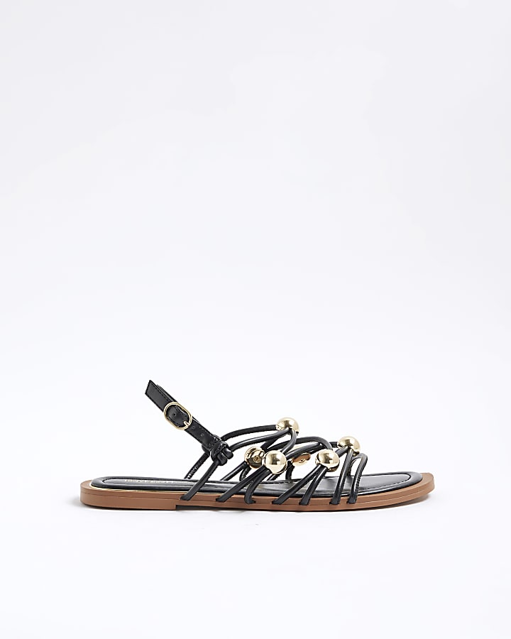 Black Metal Beaded Sandals