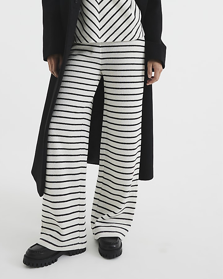 Petite Cream Stripe Textured Trousers