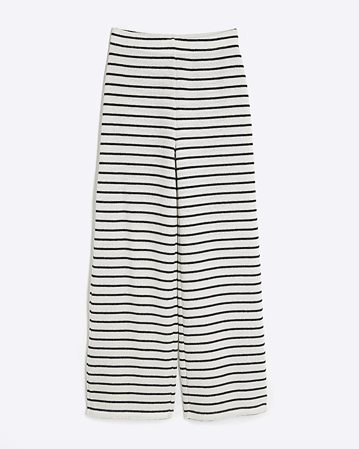 Petite Cream Stripe Textured Trousers