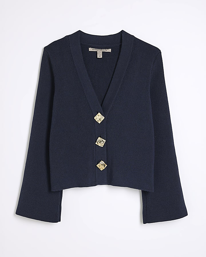 Navy Long Sleeve Button Cardigan