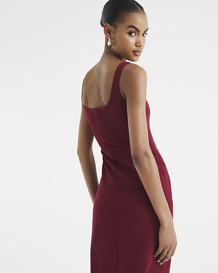 Red Sleeveless Strappy Pencil Midi Dress