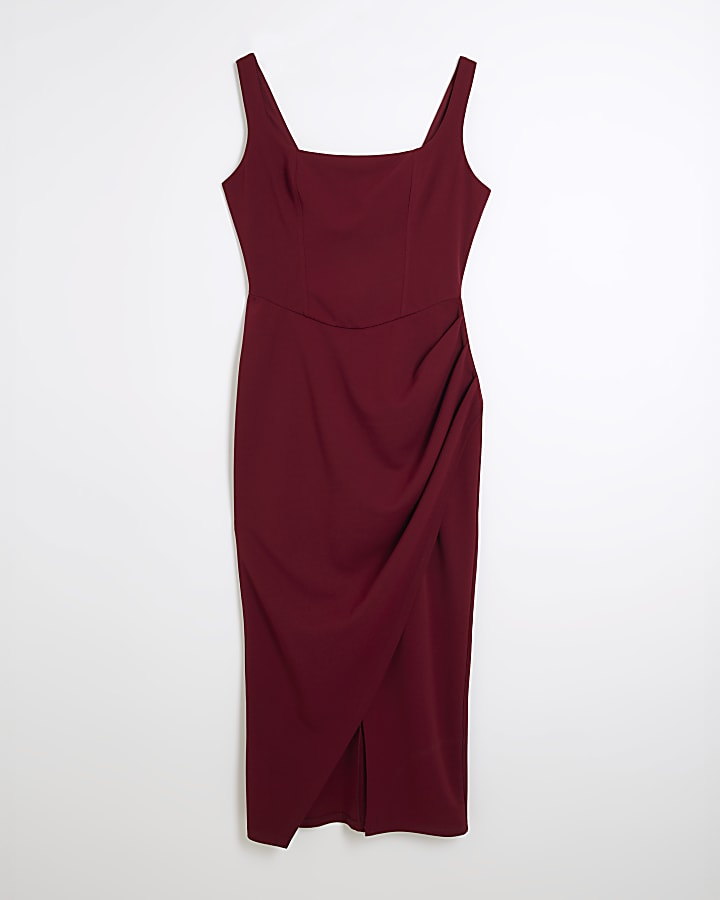 Red Sleeveless Strappy Pencil Midi Dress