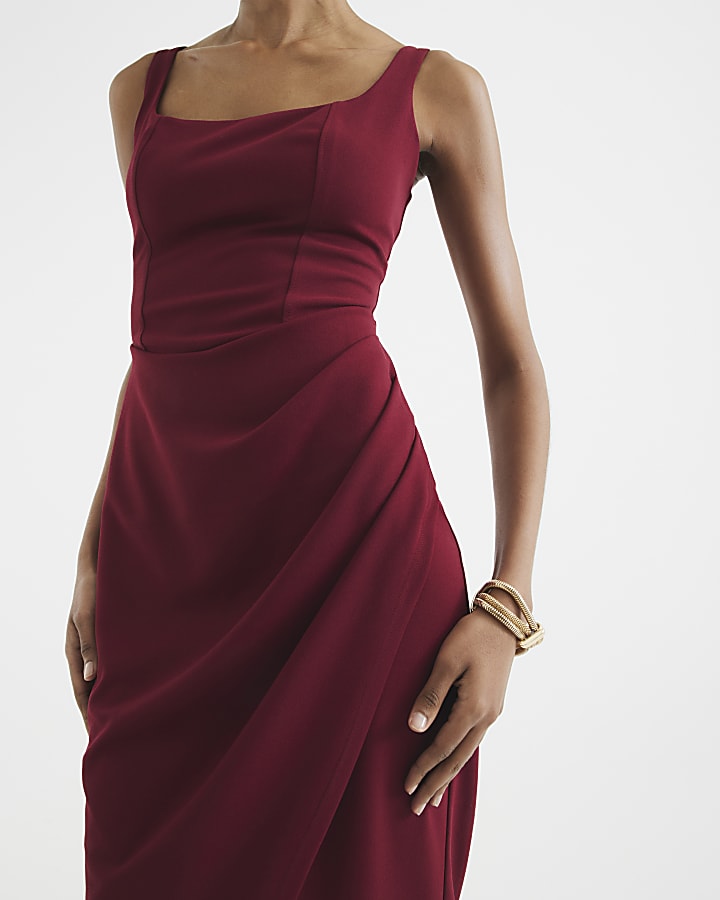 Red Sleeveless Strappy Pencil Midi Dress