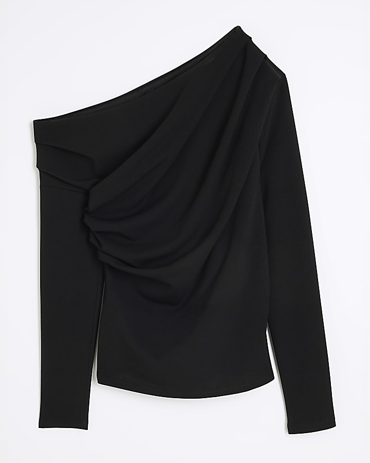 Black Drape Long Sleeve Top