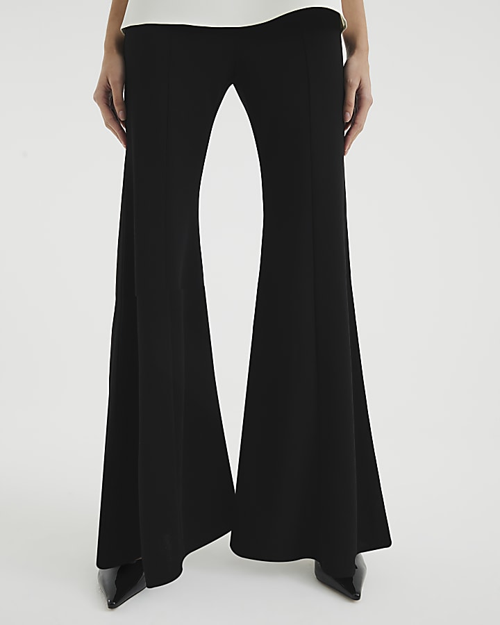 Black Soft Tailored Flared Trousers