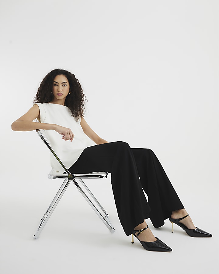 Black Soft Tailored Flared Trousers