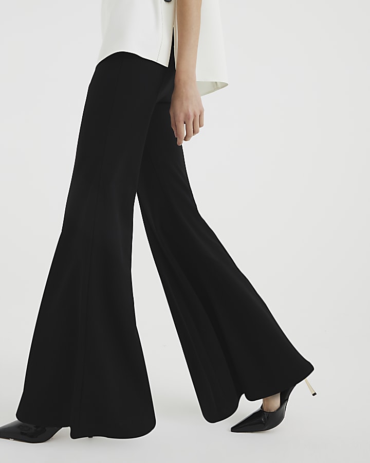 Black Soft Tailored Flared Trousers
