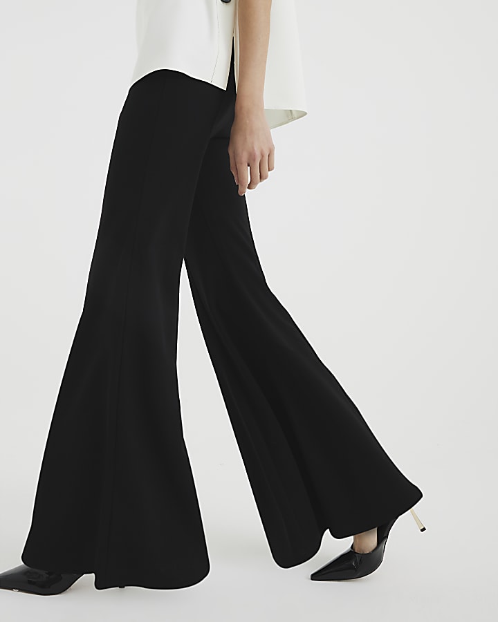 Black Wide Leg Flared Trousers