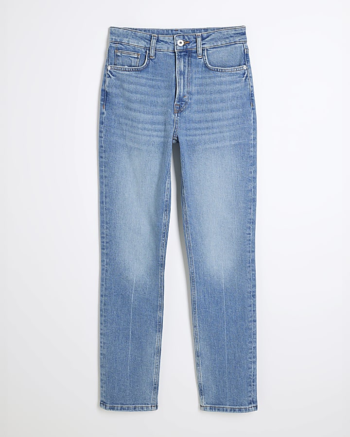 Blue High Rise Ankle Grazer Slim Leg Jeans