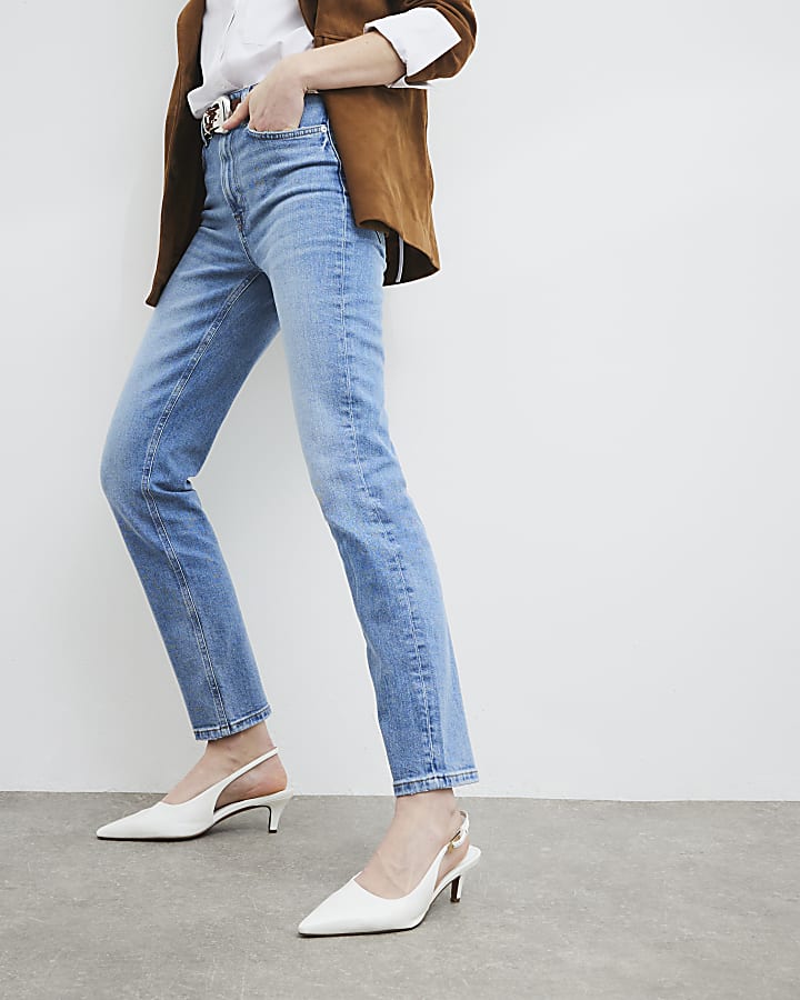 Blue High Rise Ankle Grazer Slim Leg Jeans