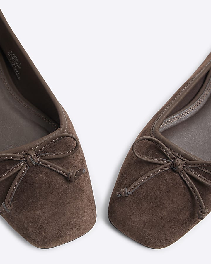 Brown Suede Square Toe Ballet Pumps