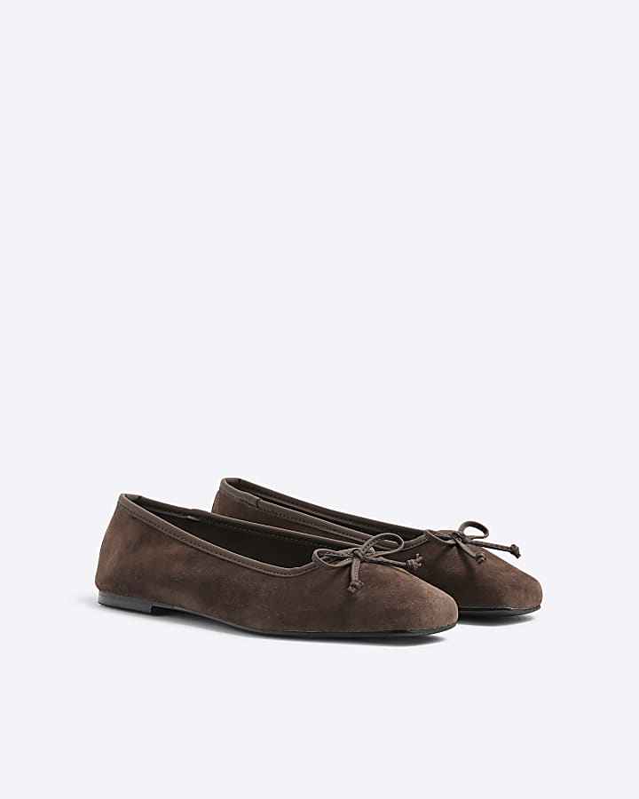 Brown Suede Square Toe Ballet Pumps