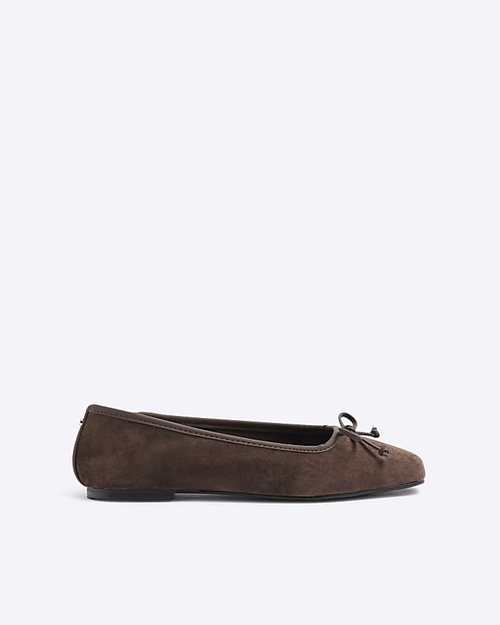 Brown Suede Square Toe Ballet Pumps