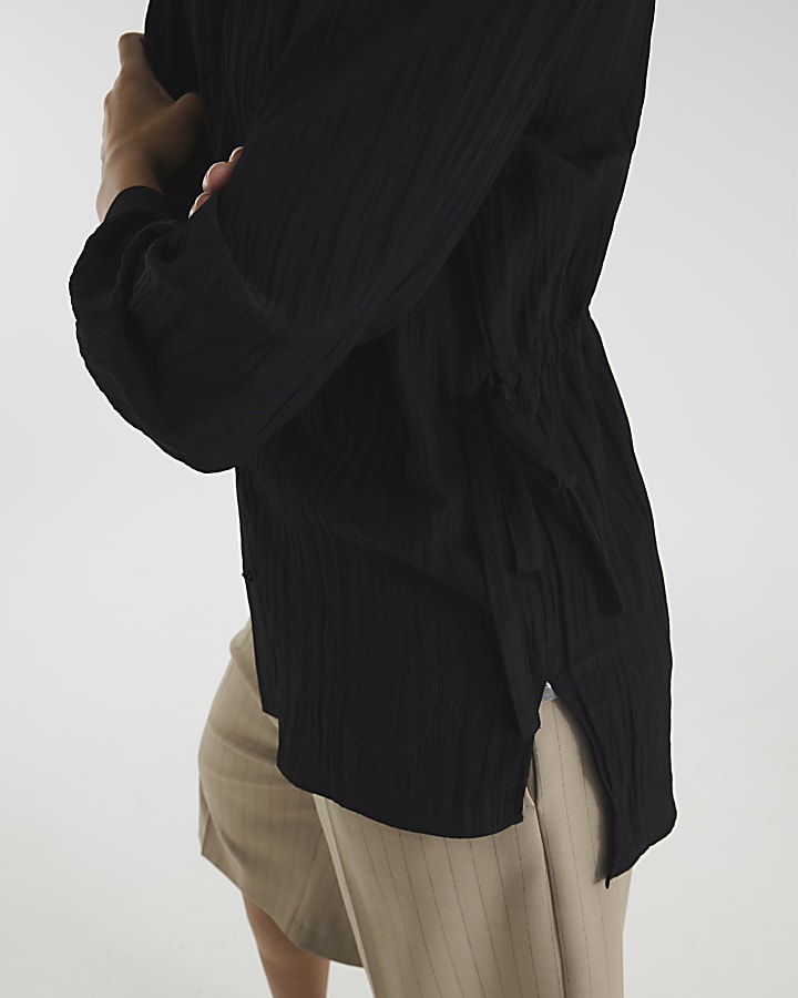 Black Crinkle Tie Side Shirt