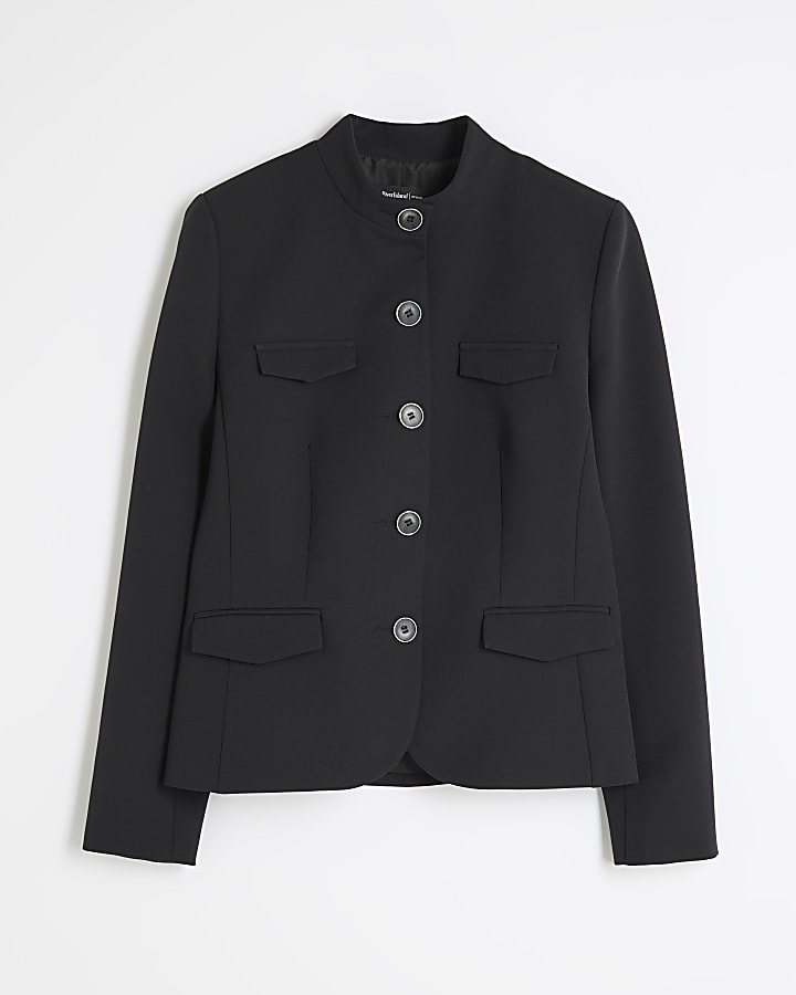 Black Pocketed Military Blazer