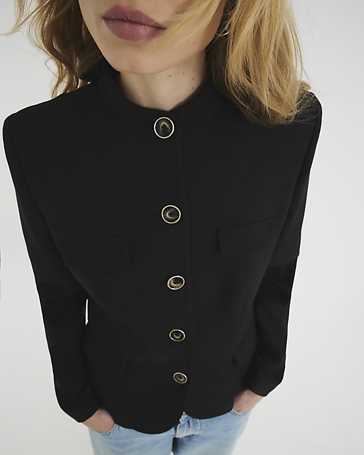 Black Pocketed Military Blazer