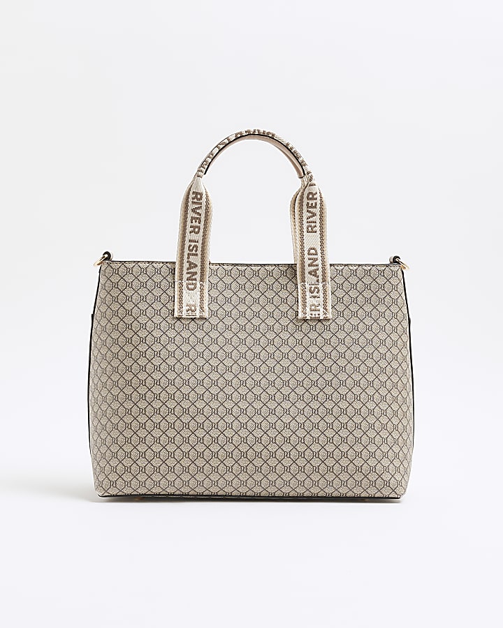 Beige RI Monogram Tote Bag