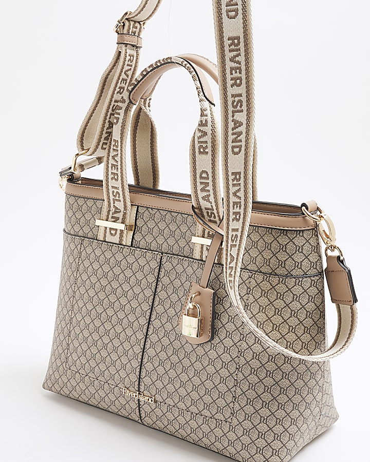 Beige RI Monogram Tote Bag