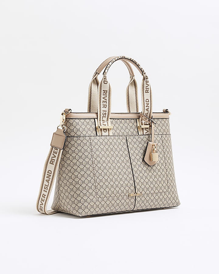 Beige RI Monogram Tote Bag