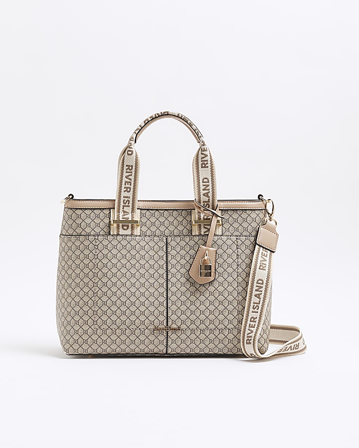 Beige RI Monogram Tote Bag