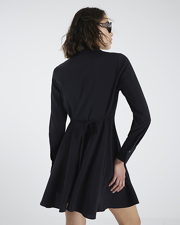 Black long sleeve Mini Shirt Dress
