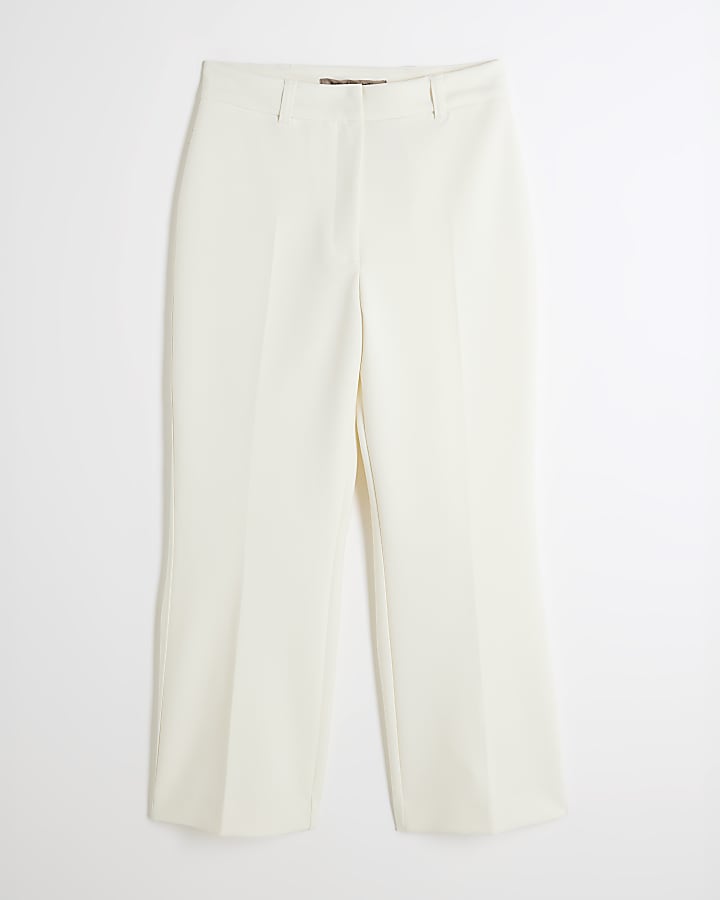 Cream Cropped Flared Trousers