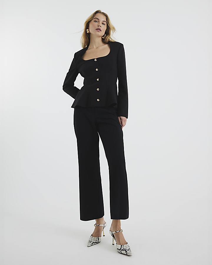 Black Cropped Flared Trousers