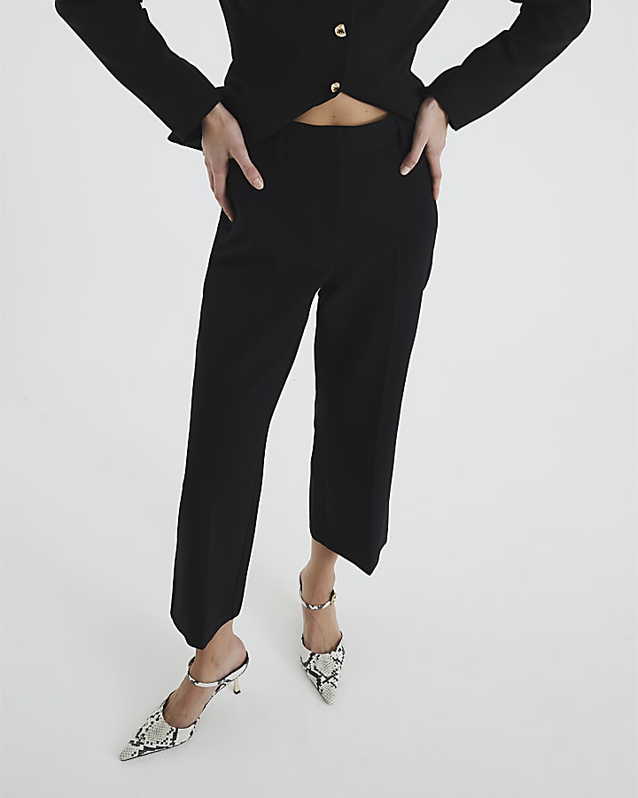 Black Cropped Flared Trousers