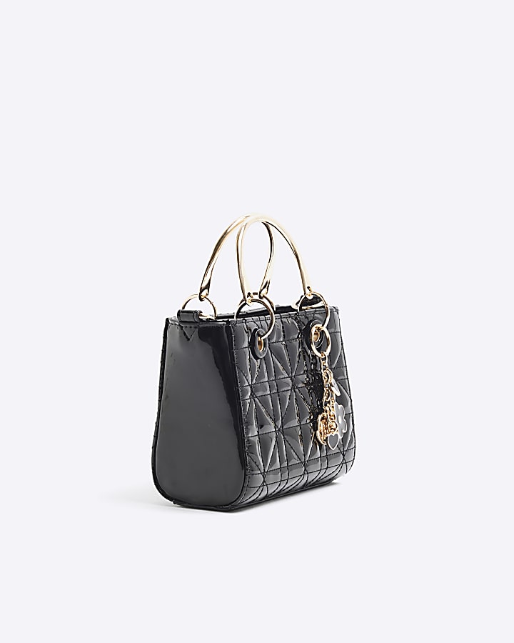 Black Quilted Charm Tote Bag