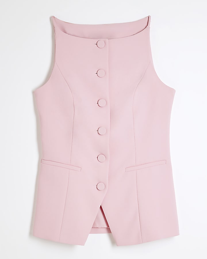 Pink Square Neck Strappy Waistcoat