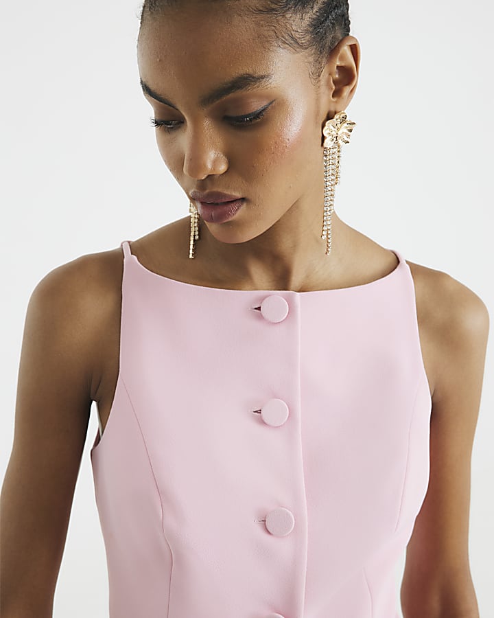 Pink Square Neck Strappy Waistcoat