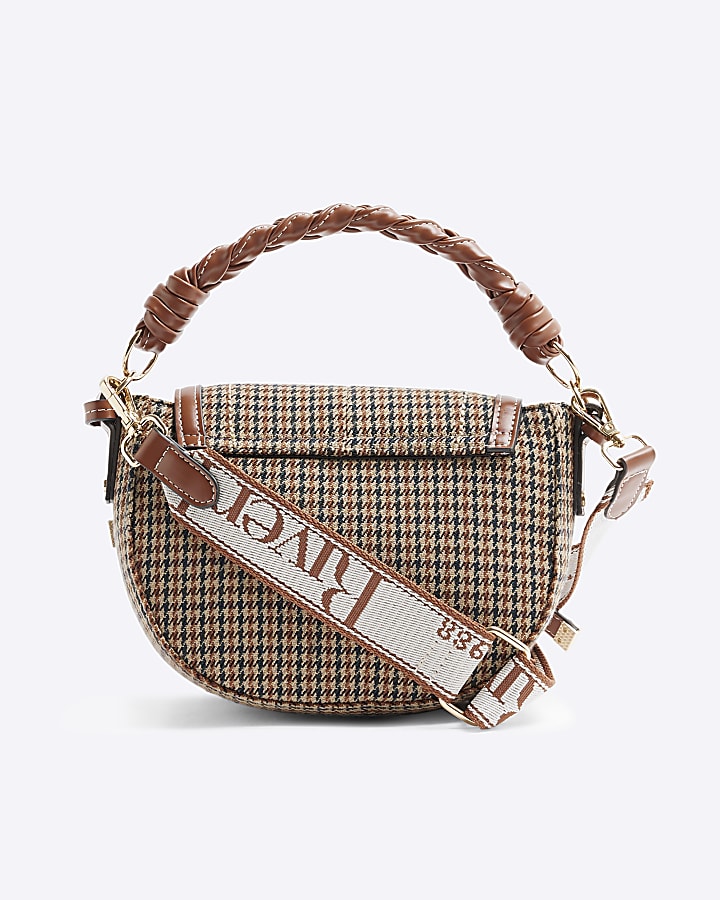 Brown Check Saddle Cross Body Bag